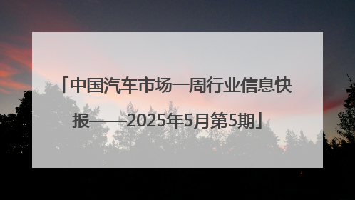 中国汽车市场一周行业信息快报——2025年5月第5期